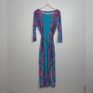 NWT Lilly Pulitzer Carabella UPF 50+ Midi Dress with Waist Tie Seaweed Samba